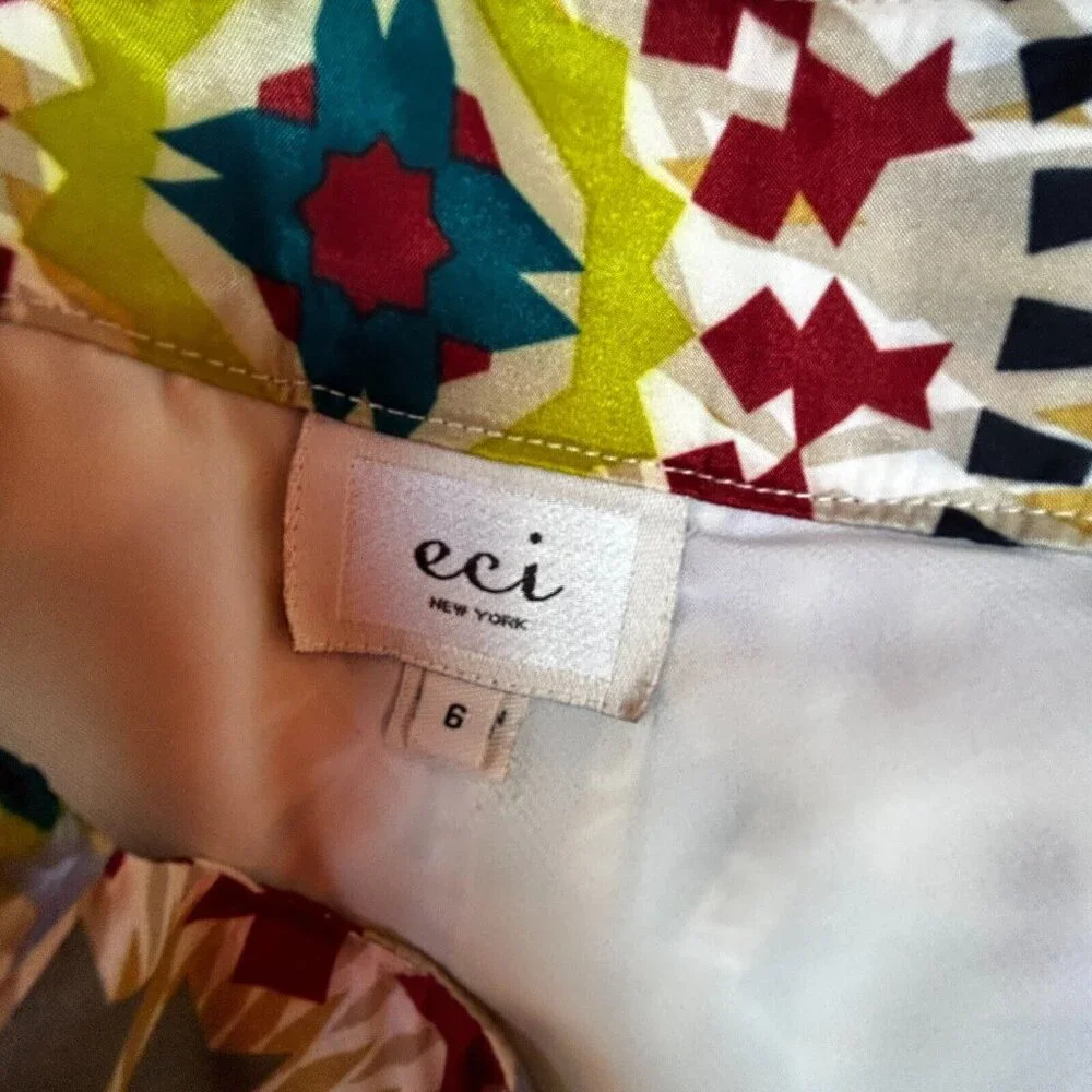 eci New York Women's Pleated Skirt Size 6 Multicolor Geometric Print Knee Length